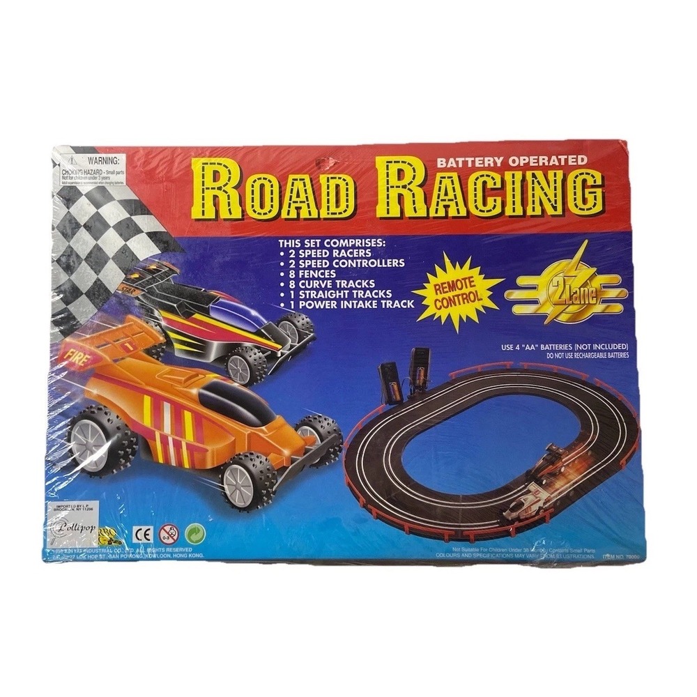 Vintage Lollipop Road Racing 2-Lane Slot Car Set Battery Operated Remote #70000